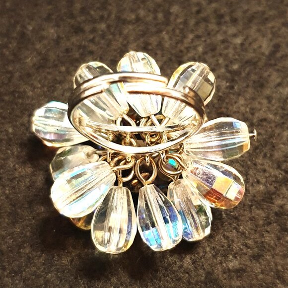 One of A Kind Vintage 1960s Aurora Borealis Glass Cluster Flower Adjustable Ring - Picture 10 of 15